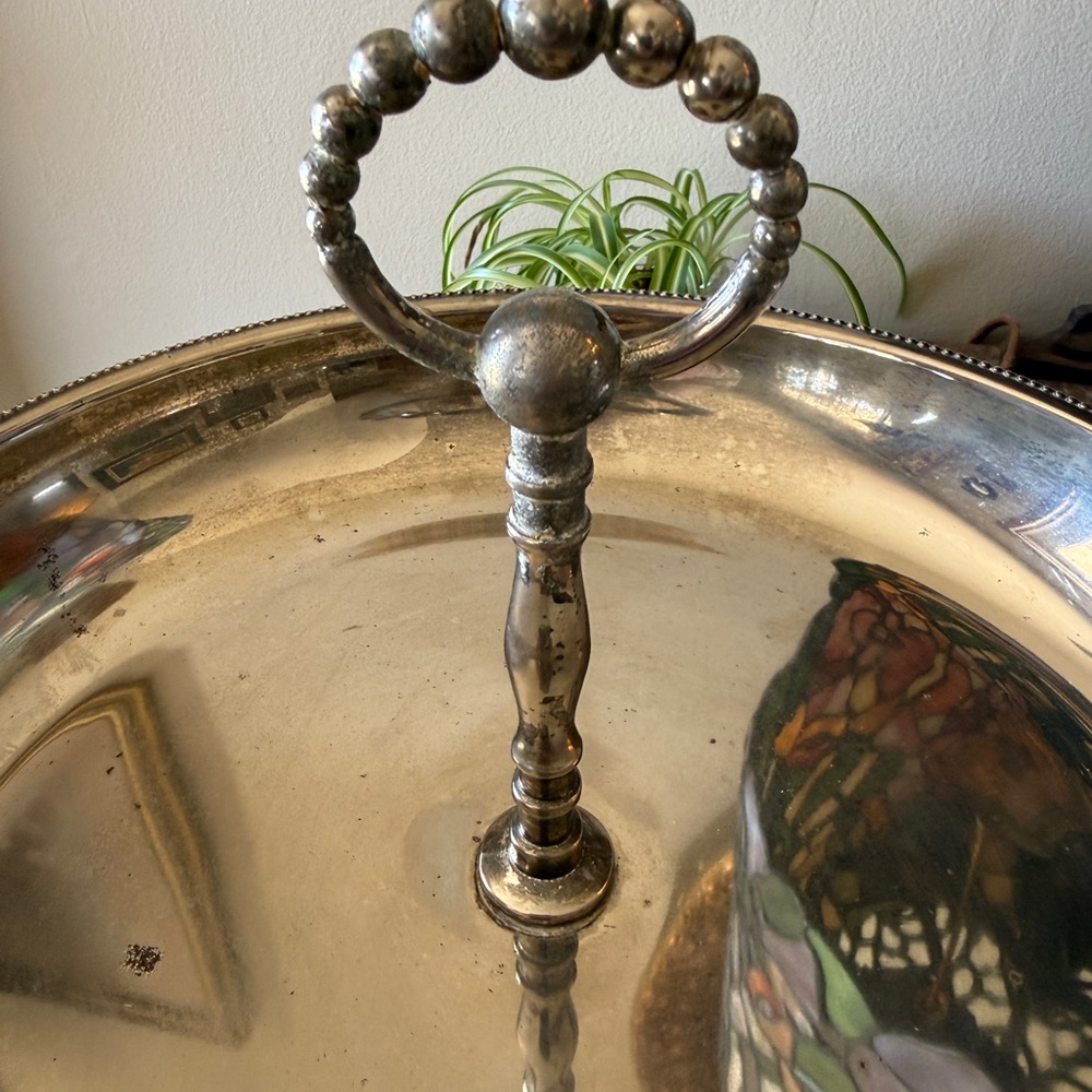Vintage Godinger Rustic Silver Plated Two-Tier Handled Tazza Serving Dish - Picture 5 of 11